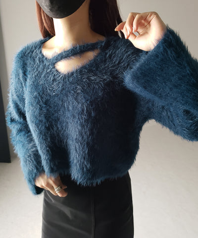 【 7color 】カットアウトショートシャギーニット