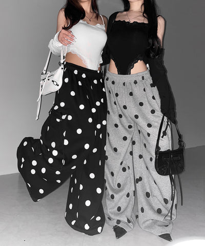 【 裾絞り可能２WAY 】ドットドローコードタックワイドカーゴスウェットパンツ ／ Dot drawcord tuck wide cargo sweatpants