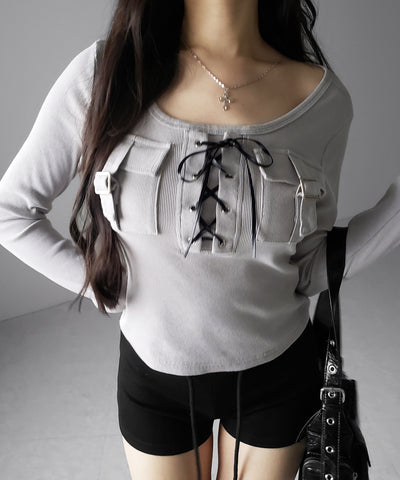 ヴィンテージレースアップアウトポケットスクエアリブロンT ／ vintage laceup outpocket square lib long slleve T-shirts