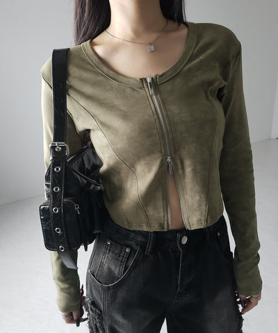 【 ２color 】ダブルジップヴィンテージカットソーカーディガン ／ double zip vintage cut sew cardigan
