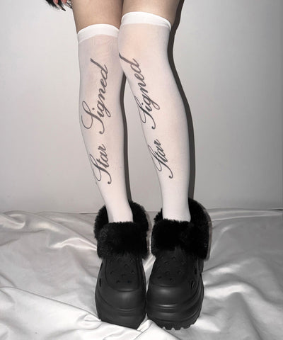 【 選べる３柄アソート 】レタリングロゴシアーニーハイソックス ／ lettering logo sheer knee high socks
