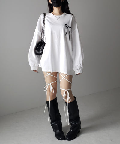 【 セルフカット調節可能 】クロスストラップリボンバイカーレギンスパンツ ／ cross strap ribbon biker leggings pants