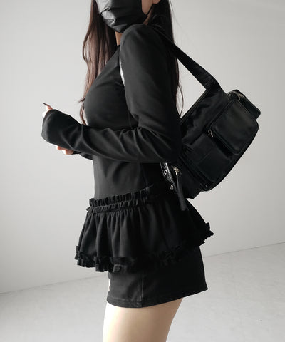 【 ３color 】裾フリルレイヤード長袖トップス ／ hem frill layered long sleeve tops