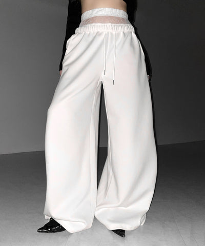 ウエストレースレイヤードスウェットパンツ ／ waist lace layered sweat pants