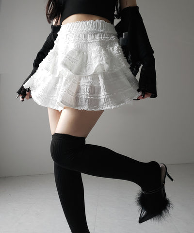 【 ２color ／インパン裏地付 】ティアードフリルミニスカート ／ tiered frill mini skirt