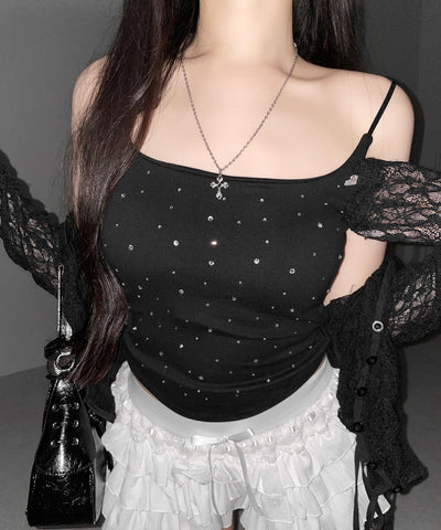 ラインストーンスクエアネックスリムキャミソール ／ Rhinestone square neck slim camisole