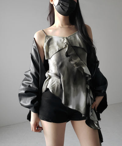 タイダイサテンアシンメトリーフリルキャミソールビスチェ ／ tiedye satin asymmetry frill camisole bustier