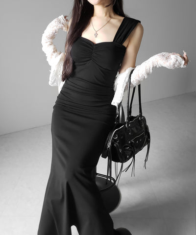 シャーリングロングタイトマーメイドキャミワンピ ／ shirring long tight mermaid cami onepiece