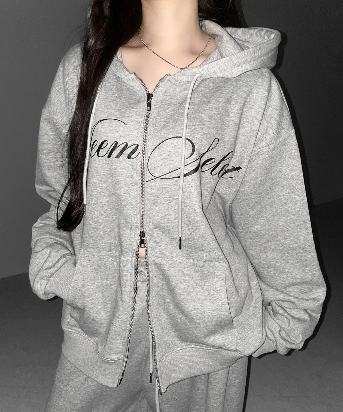 【 セットアップ可能 】レタリングロゴプリントダブルジップビッグパーカー ／ lettering logo print double zip BIG hoodie