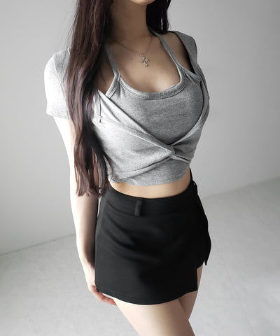ホルターネックレイヤードショートぴちＴシャツ ／ halter neck layered short pichi T-shirts