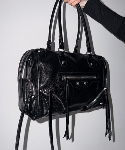 【 ショルダーストラップ付き２WAY 】アウトポケットヴィンテージダブルジップボストンショルダーバッグ ／out pocket vintage double zip boston shoulder bag