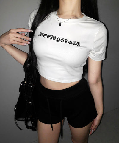 【 ２color 】グランジロゴショートちびTシャツ ／ grunge logo short chibi T-shirt