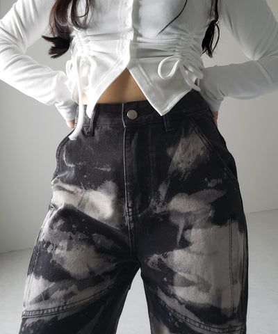 【 ２color ／ ４size 】クラッシュブリーチストレートカーゴデニム ／crash bleach straight cargo denim