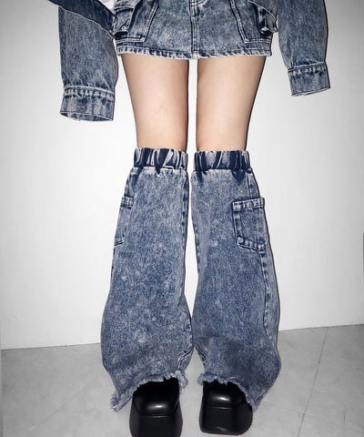【 セットアップ着用可能 】ヴィンテージケミカルブリーチデニムレッグカバー ／ vintage chemical bleach denim leg cover