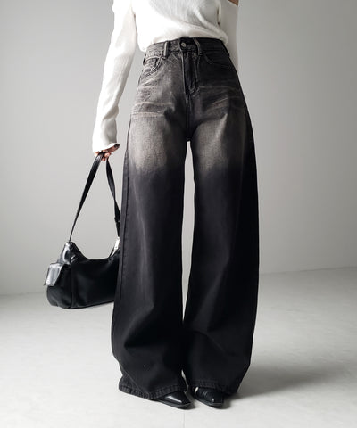 【 ４size ／ ２color 】ヴィンテージグラデーションウォッシングルーズワイドデニム