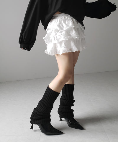 【 インパン裏地付 】３段クリンクルシアーフリルボリュームミニスカート ／ crinkle sheer frill volume mini skirt