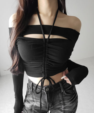 裏起毛カットアウトシャーリングぴちカットソートップス ／ urakimo cutout shirring pichi cutsew tops