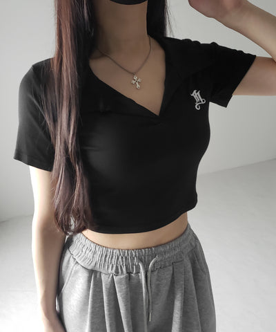 【 ２color 】M LOGO スキッパーショート半袖Tシャツ ／ M LOGO skipper neck short sleeve T-shirt