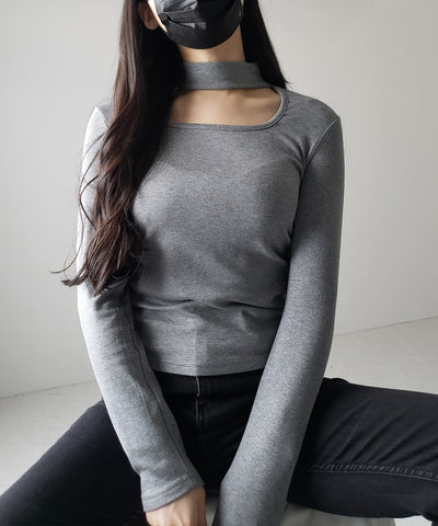 【 ３color ／ 裏起毛 】スクエアネックチョーカーシャーリングトップス ／ square neck choker shirring tops
