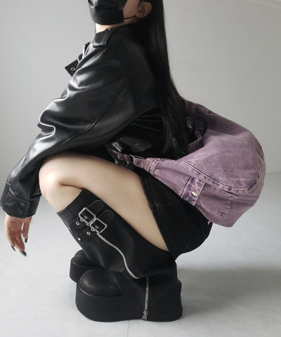 【 ２color 】ブラックタグヴィンテージデニムショルダーバッグ ／ black tag vintage denim shoulder bag