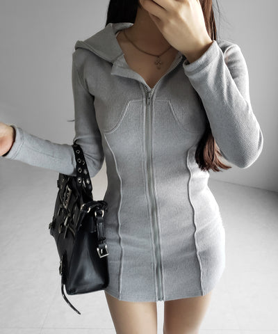 フーディジップアップスリムラインミニワンピース ／ Hoodie zip up slimline mini onepiece