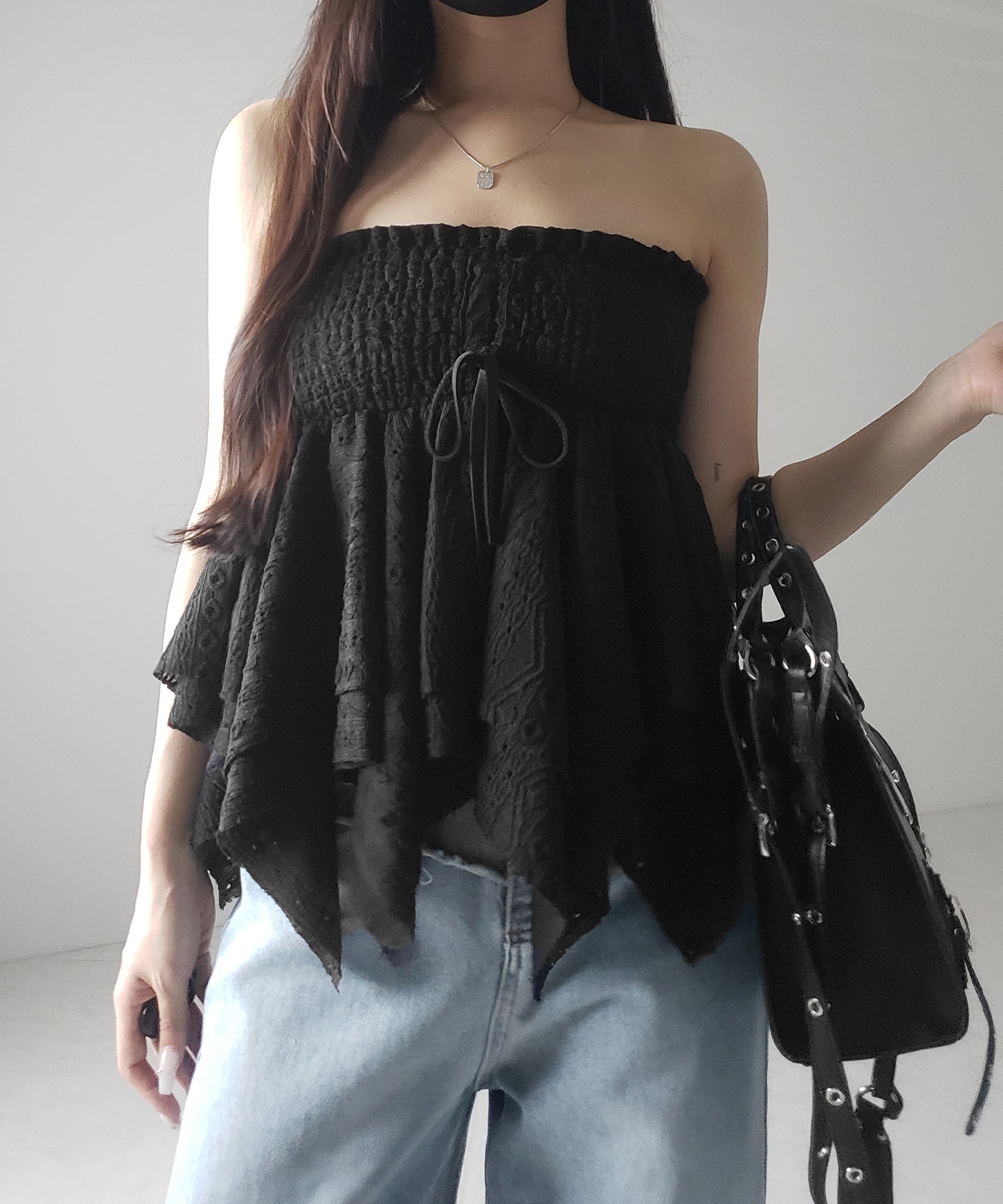 【 トップスとしても使える２WAY 】シャーリングリボンフリルビスチェミニスカート ／ shirring ribbon frill bustier mini skirt