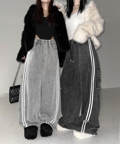 【 裾絞り可能２WAY 】サイドラインピグメントワイドカーゴスウェットパンツ ／ sideline pigment wide cargo sweatpants