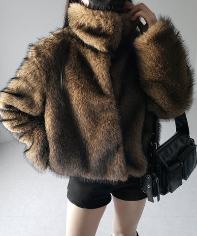 スタンドカラーミックスファーショートコート ／ stand-collar mix fur short coat