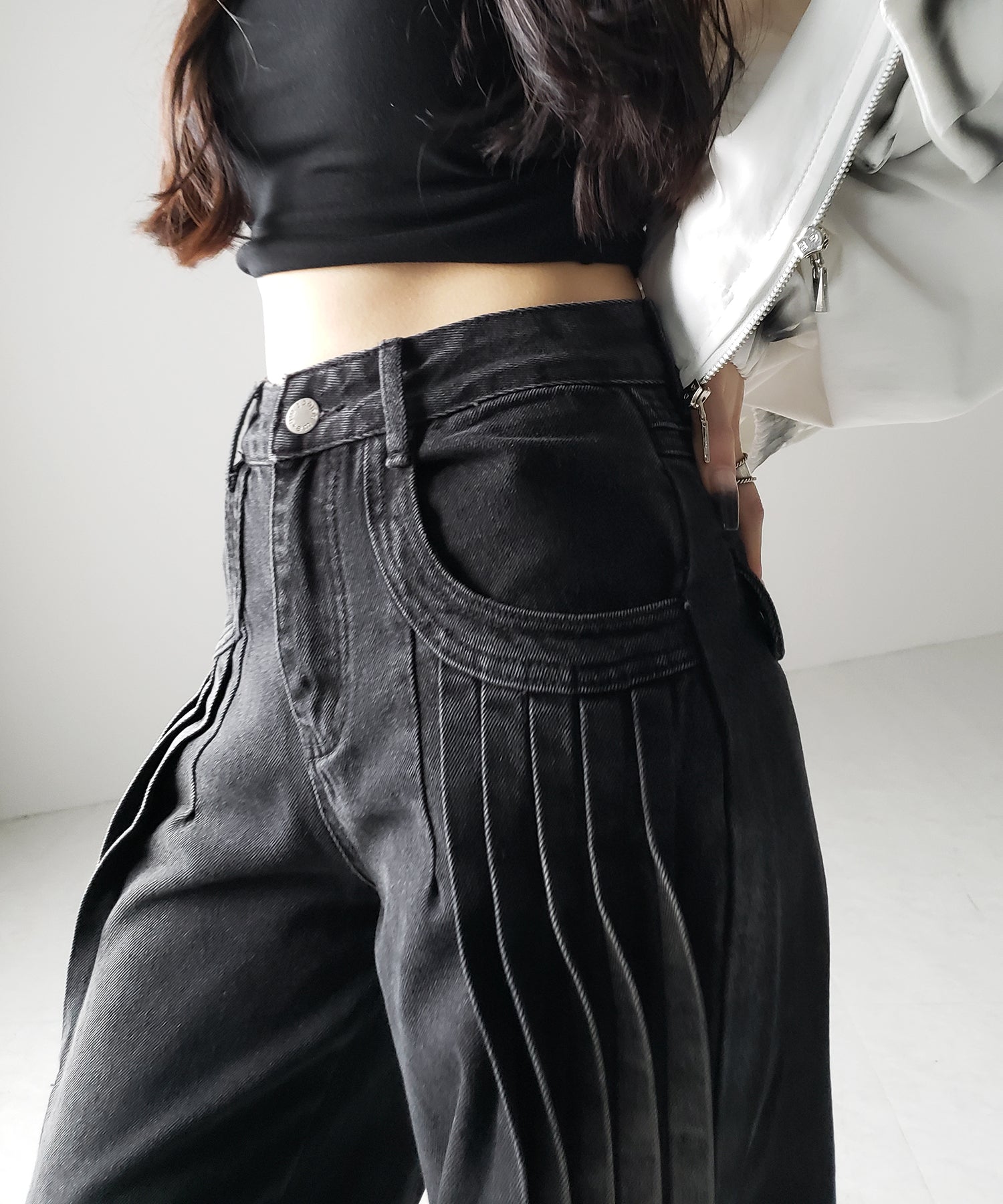 【 ４size 】カーゴプリーツブラックヴィンテージワイドデニム ／cargo pleated black vintage wide denim