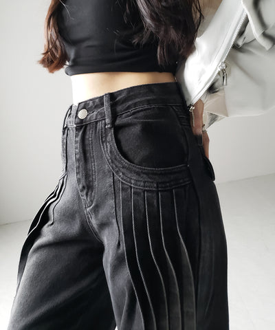 【 ４size 】カーゴプリーツブラックヴィンテージワイドデニム ／cargo pleated black vintage wide denim