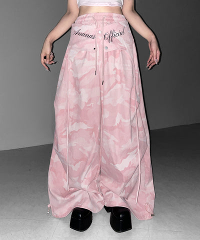 ロゴガーターカモフラタックワイドパンツ ／ logo garter camouflage tuck wide pants