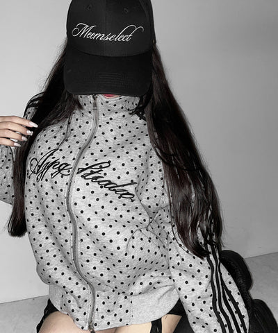 レタリングロゴ刺繍ドットラインオーバースウェットブルゾン ／ lettering logo embroidery dot line over sweat blouson