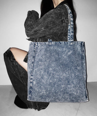 【 ２color 】ヴィンテージケミカルブリーチビッグスクエアデニムトートバッグ ／ vintage chemical bleach big square denim tote bag