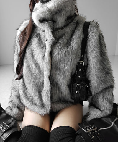 スタンドカラーミックスファーショートコート ／ stand-collar mix fur short coat