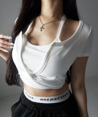 ホルターネックレイヤードショートぴちＴシャツ ／ halter neck layered short pichi T-shirts