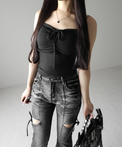 【 ２WAY 】クロスストラップリボンギャザースリムキャミソール ／ cross strap ribbon gather slim camisole