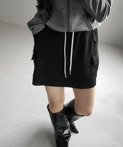【 インナーパンツ裏地付 】ハイウエストスウェットミニスカート ／ high waist sweat mini skirt