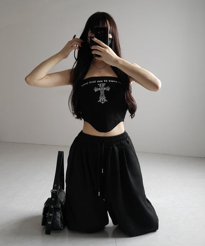 クロスグランジロゴベアトップス ／ cross grunge logo bare tops