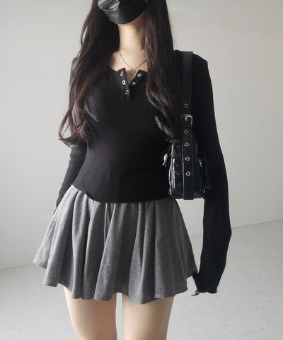 【 ３color ／インナーパンツ裏地付 】ハイウエストカットフレアミニスカート ／ High waist cut flare mini skirt