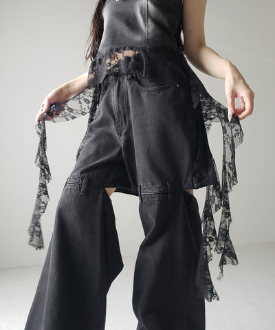 ヴィンテージライクレースフリルデニムビスチェ ／ vintage like lace frill denim bustier