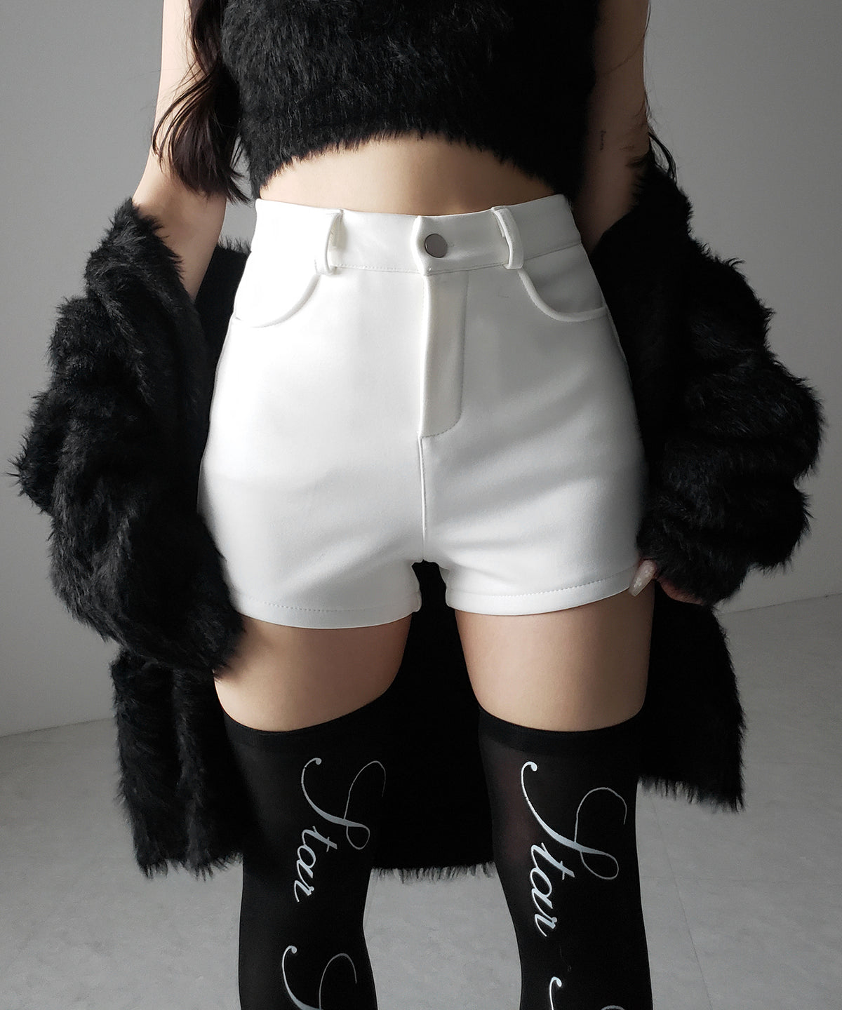裏起毛ハイウエストタイトスパンショートパンツ ／ urakimo high waist tight span short pants
