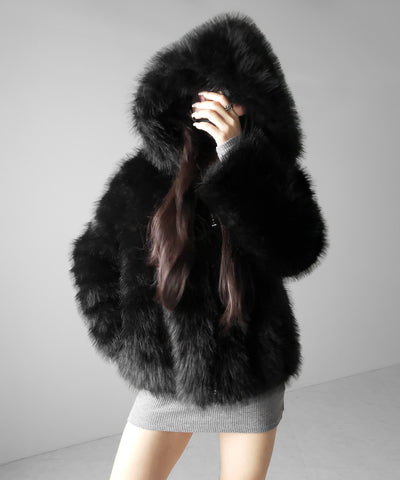 フェイクファーフーディミドルコート ／ fake fur hoodie middle coat