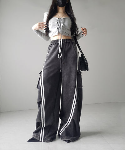 【 ２color ／裾絞り可能２WAY 】ピグメントヴィンテージサイドラインタックワイドスウェットパンツ ／ pigment vintage sideline tuck wide sweatpants