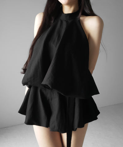 【 ベルト付 】ワンホンホルターネックギャザーフレアセットアップ ／ wanghong halter neck gathered flare SETUP