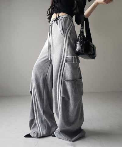 【 ２color ／裾絞り可能２WAY 】ピグメントヴィンテージサイドラインタックワイドスウェットパンツ ／ pigment vintage sideline tuck wide sweatpants
