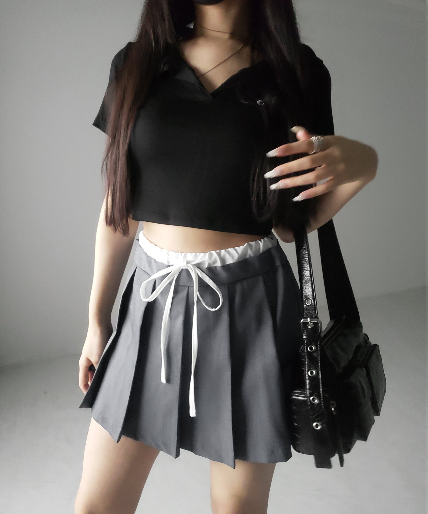 【 ２color 】レイヤードプリーツミニスカパン ／ layered pleated mini skirt pants