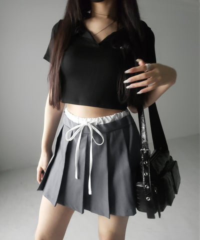 【 ２color 】レイヤードプリーツミニスカパン ／ layered pleated mini skirt pants