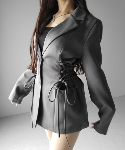 レースアップリボンスリムテーラードジャケット ／ lace-up ribbon slim tailored jacket
