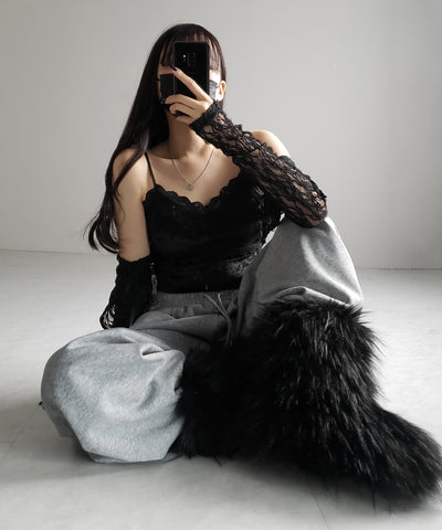 【 カップ付き 】ダブルレースベロアショートビスチェキャミソール ／ double lace velor short bustier camisole