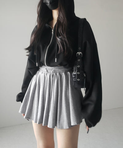【 ３color ／インナーパンツ裏地付 】ハイウエストカットフレアミニスカート ／ High waist cut flare mini skirt